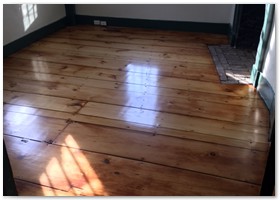 REMODEL FLOORING - We sanded, sealed and applied three coats of polyurethane to these old pine floors
