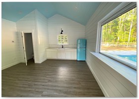 Custom Pool House Construction with Kitchen and Bathroom in New Hampshire.